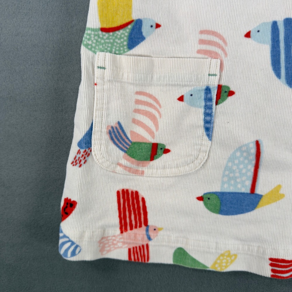 Mini Boden Girls Bird Print Corduroy Pinafore Dress White Multi Color 6-7Y - Picture 4 of 10